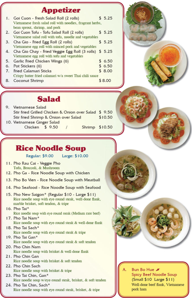 Menu pho new saigon restaurant lounge
